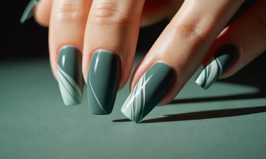 A close-up photograph capturing a hand elegantly applying a brushstroke of matte nail polish onto a perfectly manicured fingernail, showcasing the step-by-step process of achieving a matte finish.