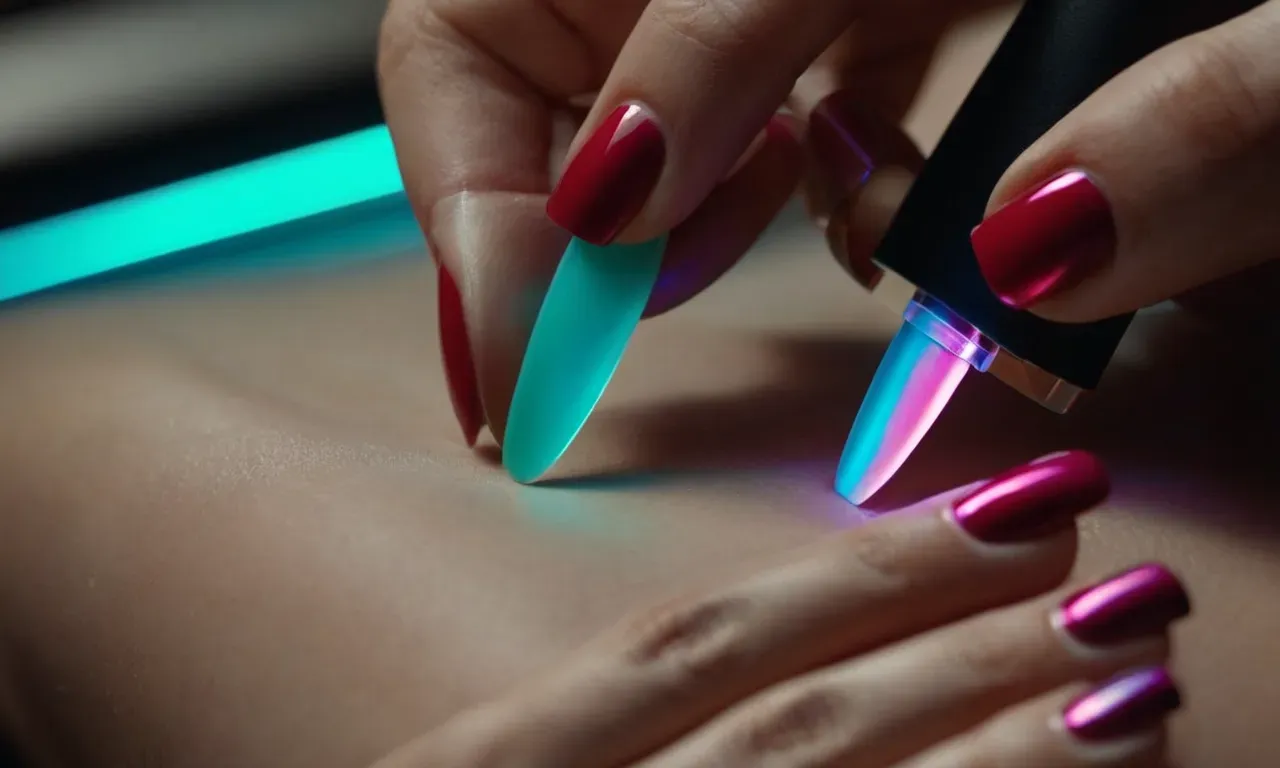 A close-up photo captures a pair of hands delicately using a nail file to gently thin the gel nail polish, creating a smooth and even surface.