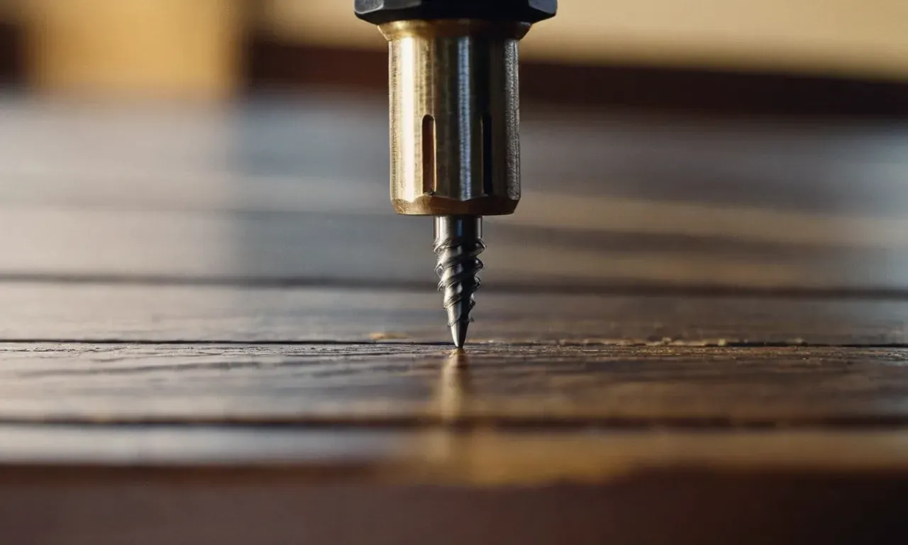 A close-up photograph capturing the intricate details of a brad nail, showcasing its small size, slender shape, and sharp point, highlighting its functionality in woodworking and carpentry projects.