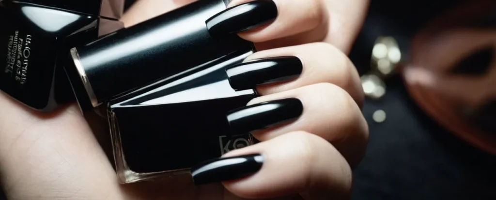 A close-up photo capturing the rebellious spirit of a man's hand, adorned with glossy black nail polish, symbolizing individuality and breaking traditional gender norms.