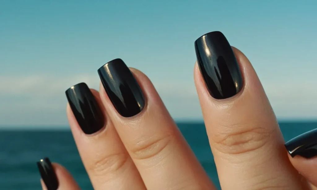 A close-up shot captures a hand with black nail polish on a single finger, symbolizing rebellion and individuality amidst a sea of conventional, bare nails.