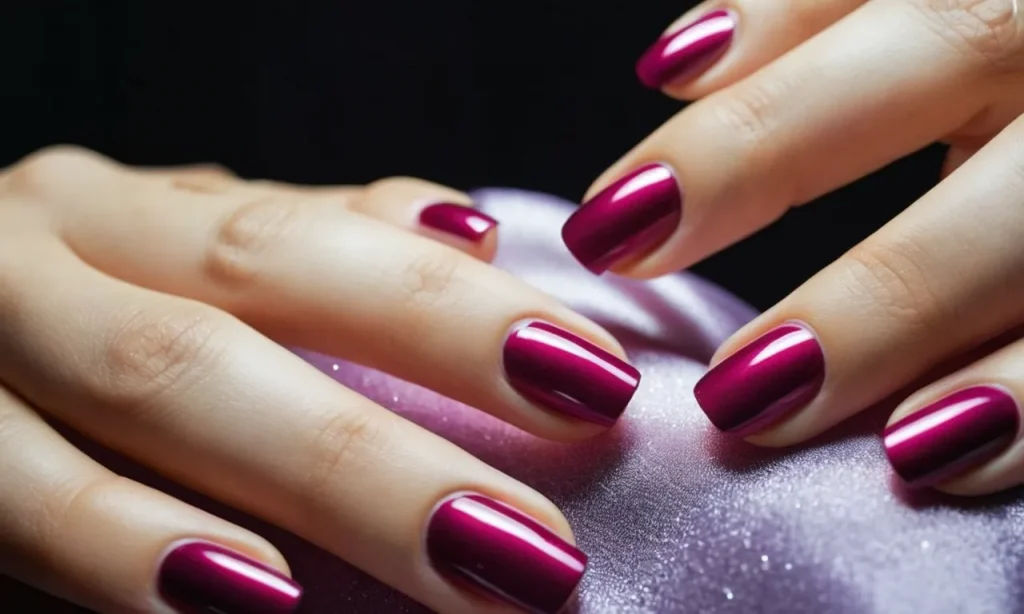 A close-up shot capturing a hand with beautifully manicured gel nails, showcasing their glossy finish and flawless application, leaving viewers wondering if these nails can withstand an overcuring process.