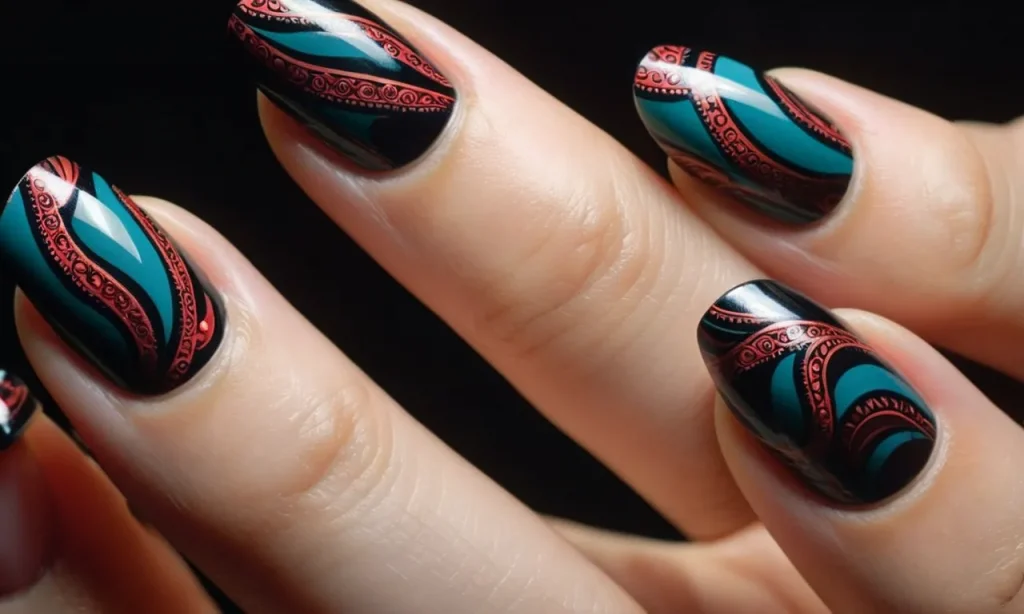 A close-up photograph capturing a pair of hands with neatly painted nail tips, showcasing the intricate design before the application of acrylic nails.