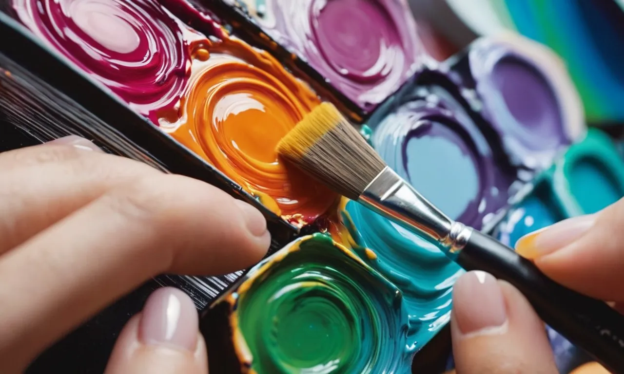 A close-up shot of a hand holding a paintbrush, poised above a glossy gel nail, capturing the anticipation of painting over a vibrant, perfectly manicured canvas.