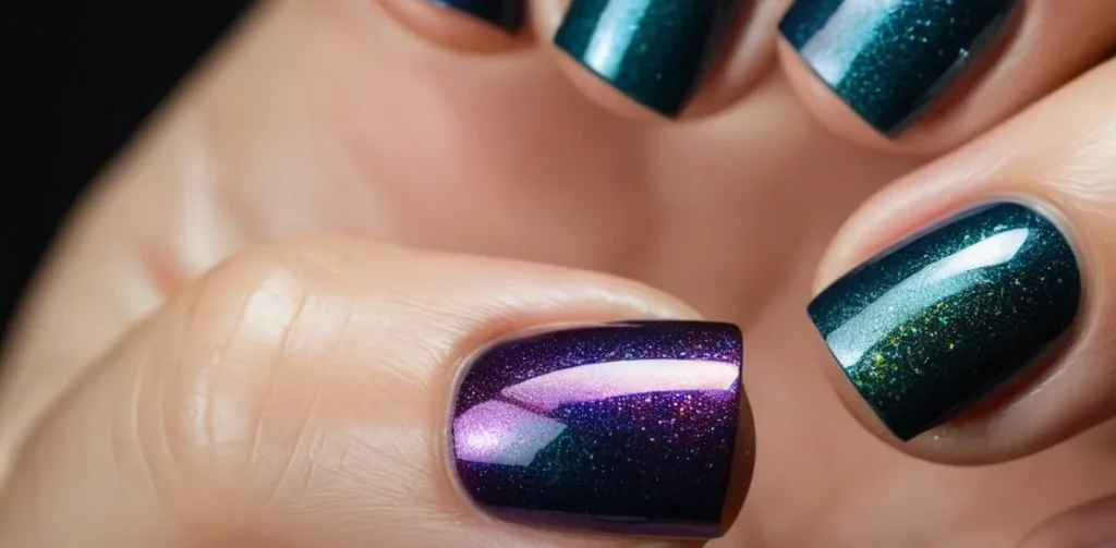 A close-up shot capturing a hand with perfectly manicured nails adorned with glossy, vibrant colors created using epoxy resin, showcasing the stunning durability and unique texture of the finished nail art.