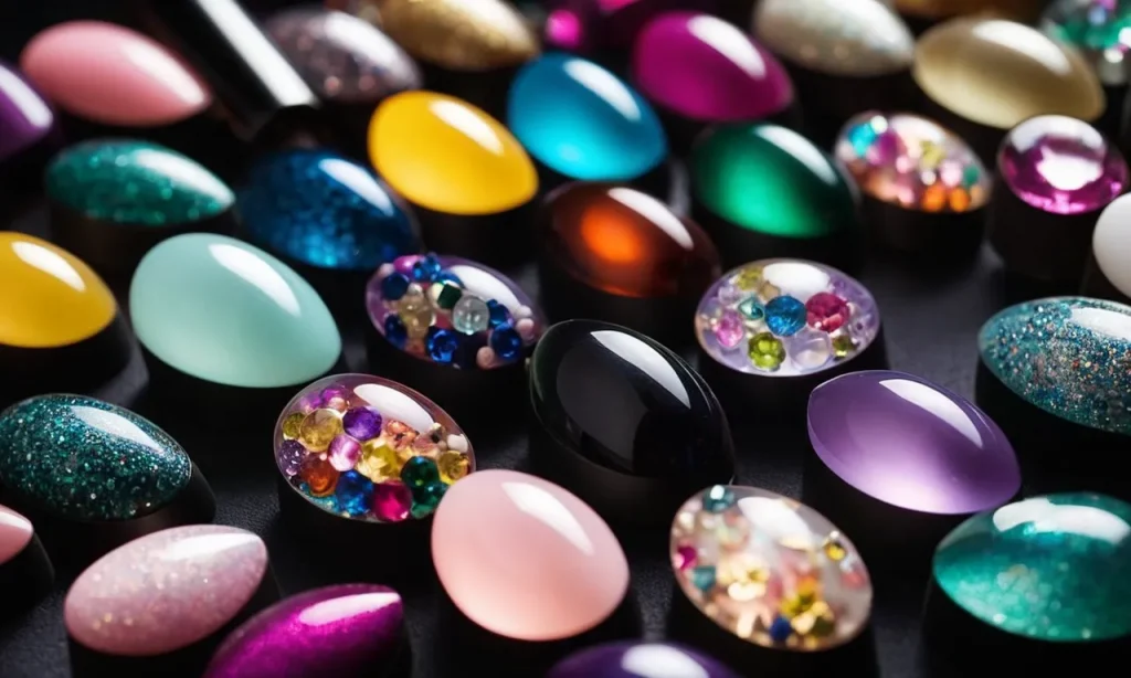 A close-up photograph showcasing an array of acrylic nails, featuring various shapes, lengths, and designs, capturing the diversity and creativity in nail art.