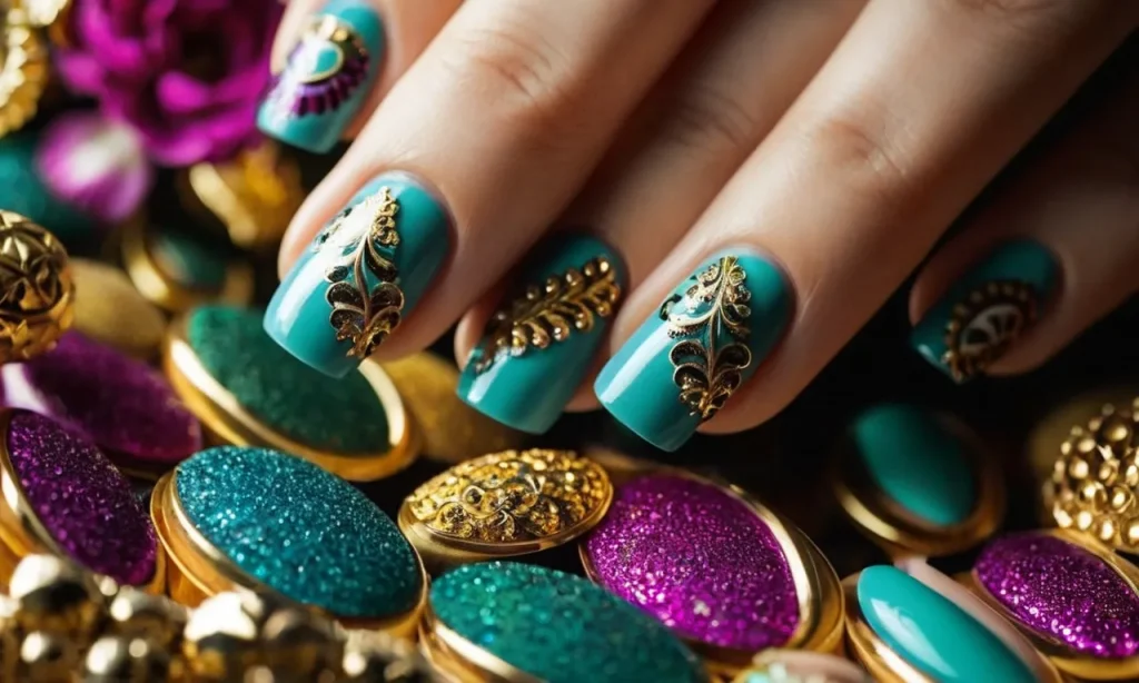 A close-up photo captures an array of uniquely designed nails, showcasing intricate patterns, bold colors, and varying textures, offering a glimpse into the diverse world of nail artistry.