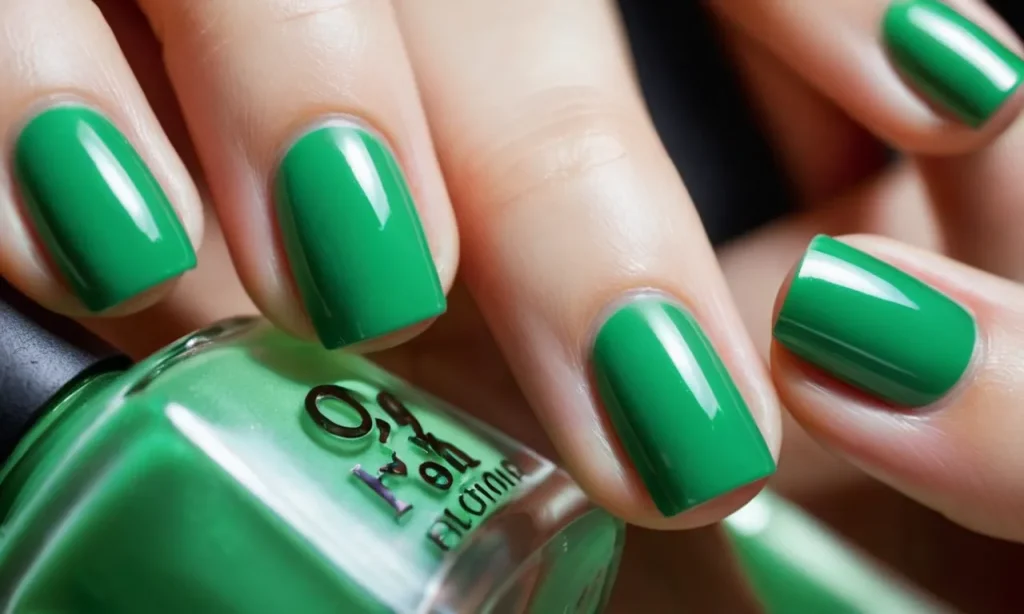 A close-up shot captures a set of impeccably manicured nails adorned with elegant French tips, painted in a vibrant shade of green, exuding a fresh and stylish vibe.