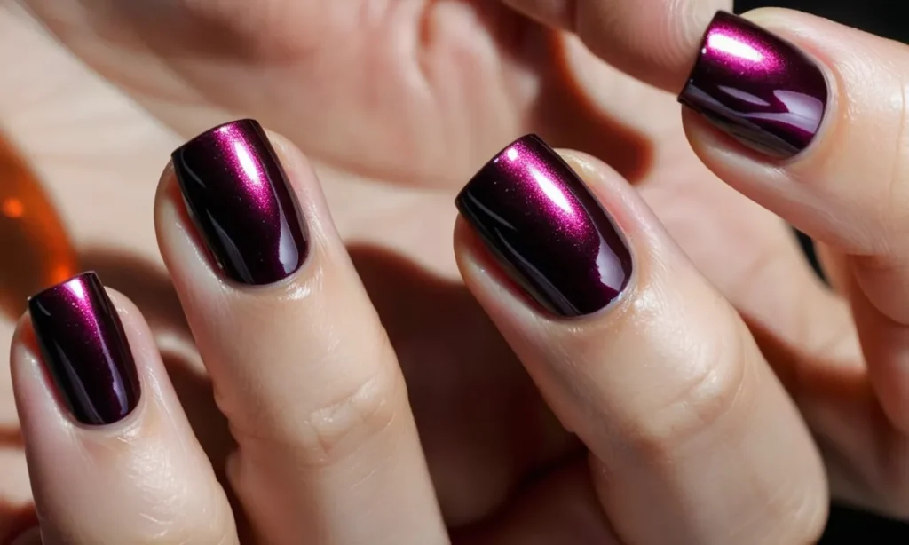 A close-up photo showcasing a perfectly manicured hand with glossy, vibrant OPI nail polish, flawlessly applied, emphasizing its longevity and durability.