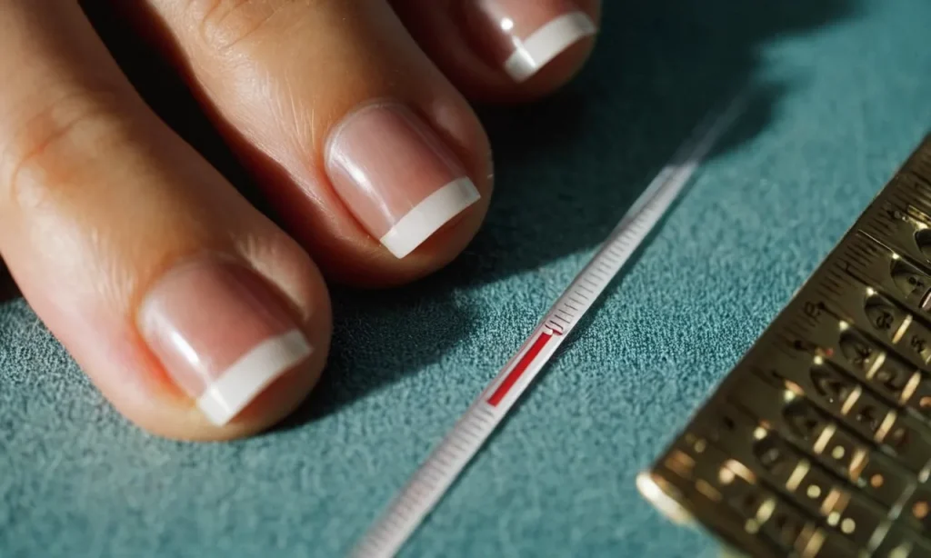 A close-up shot capturing the length of a person's toenails, with a ruler placed next to them as a visual reference for determining the ideal length.