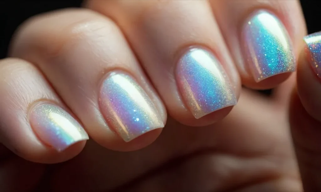 A close-up shot capturing a set of polygel nails, showcasing their thickness as the light delicately glimmers off their smooth surface.