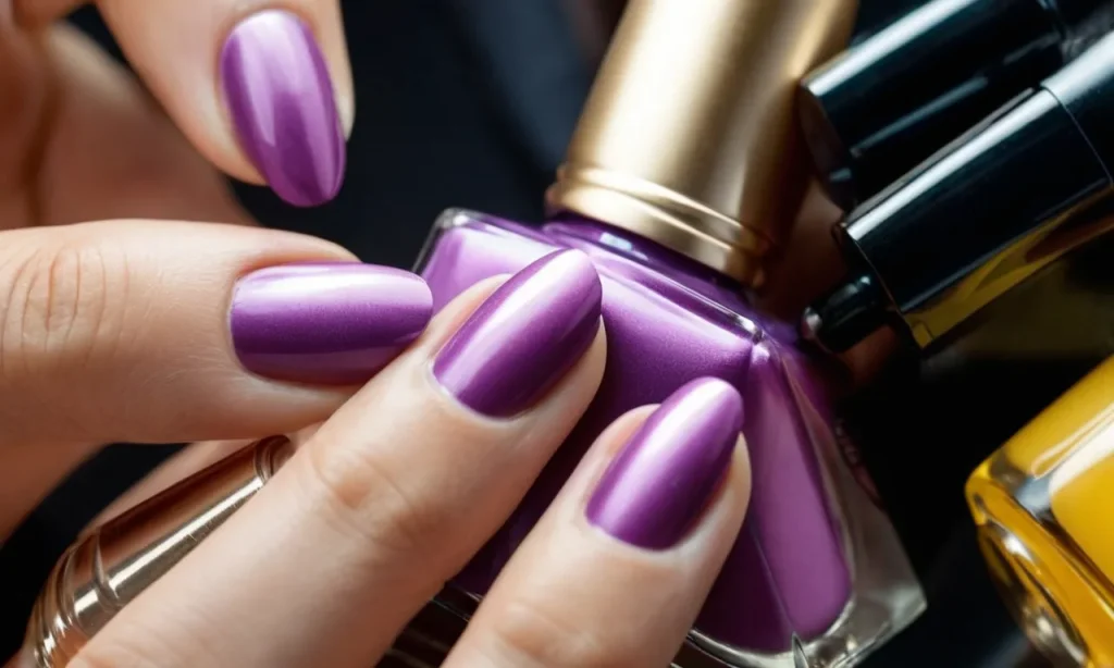 A close-up shot capturing a pair of hands wearing protective gloves while applying nail polish, ensuring flawless nails without any unwanted stains.