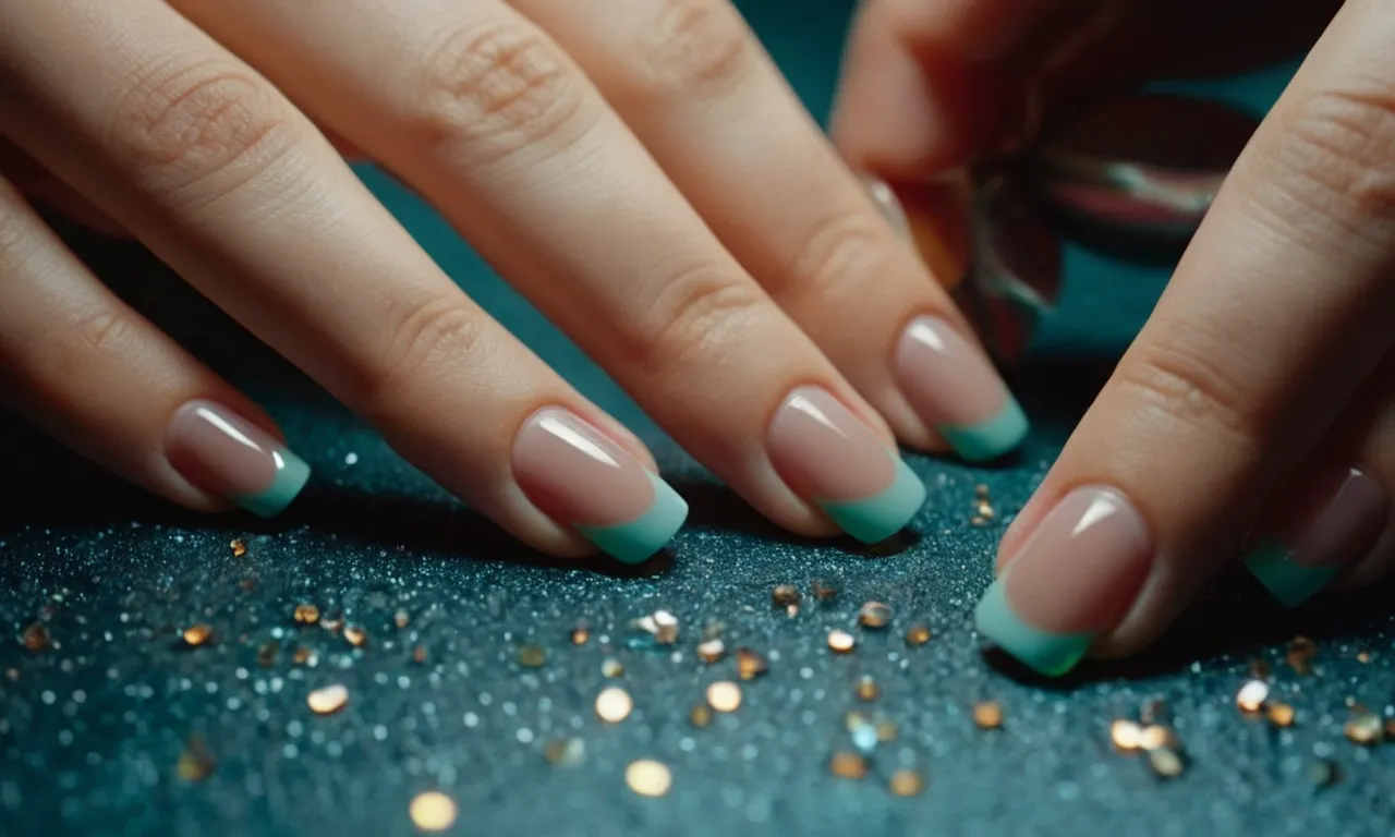 A close-up photo capturing a pair of hands meticulously scraping off gel from nails, showcasing the process of removing gel polish in detail.