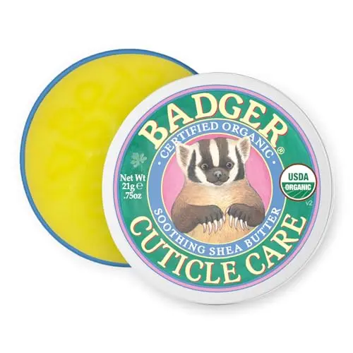 Badger Organic Cuticle Cream in a small metal tin