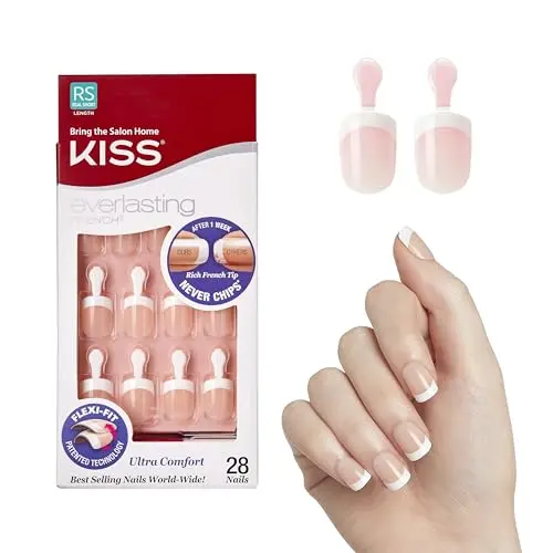 Kiss Everlasting French manicure glue-on nails in short, real size with white tips