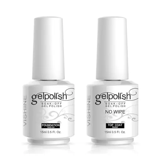 VISHINE No Wipe Top Coat Base Coat Set with clear bottles