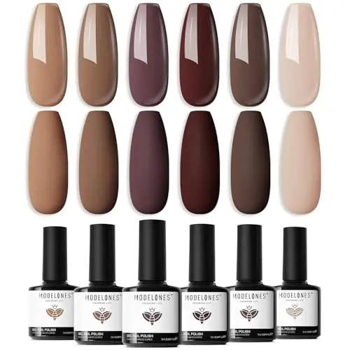 Modelones 6-color winter and fall brown beige gel nail polish set