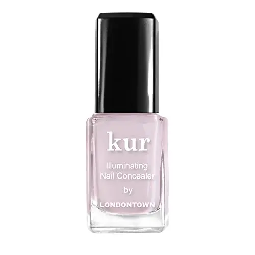 LONDONTOWN Pink Illuminating Nail Concealer in a sheer light pink shade, shown on fair skin nails.