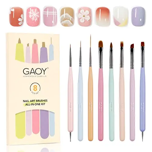 GAOY 8 piece colored nail art brush and dotting pen set