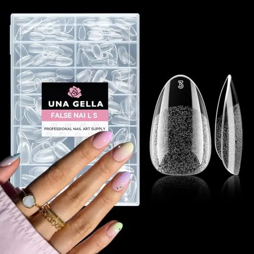UNA GELLA 216-piece clear short almond-shaped gel nail tips for extensions and custom designs