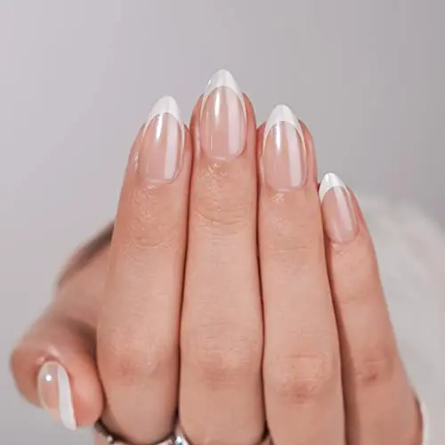 BTArtbox white almond French tip press on nails
