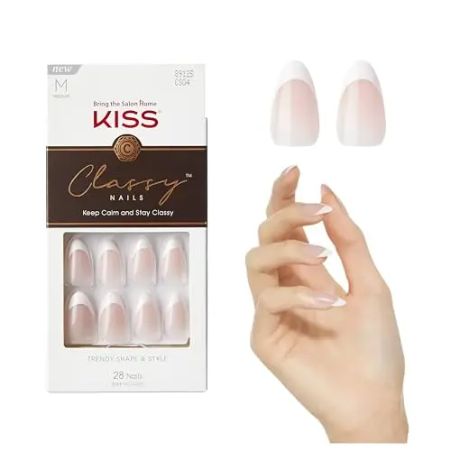 KISS Classy white almond press on nails kit Dashing