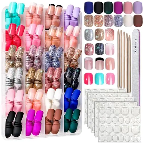 FANDAMEI 24 Color Variety Pack of short press on nails