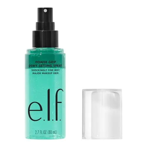 e.l.f. Power Grip Dewy Setting Spray bottle with blue liquid