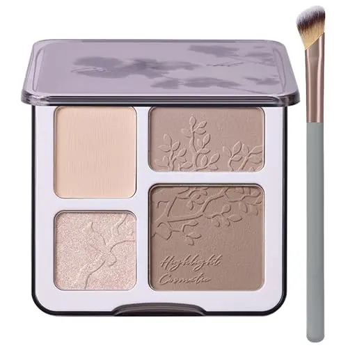 Lilyloria Face Highlighter Contour Shading Palette in Warm Brown with mirror and brush