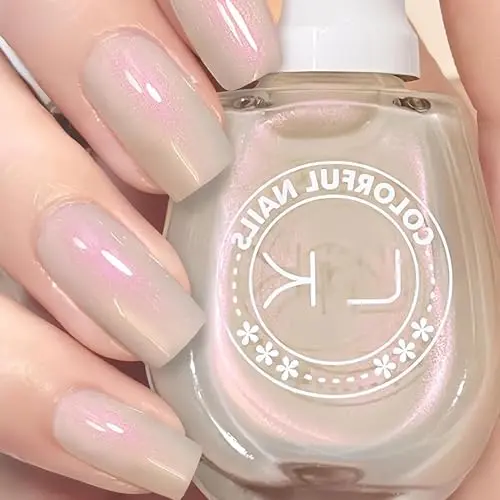 KAHSOSE Pearl White Pink holographic iridescent nail polish