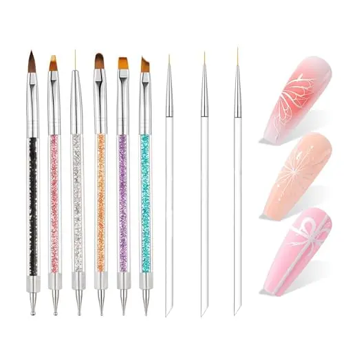 HomTop 9 piece dual-ended nail art brushes with glitter handles