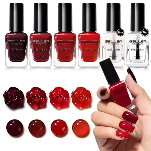 GELLEN Dark Red Nail Polish Set with four shades