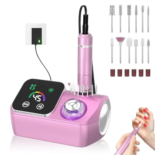 PYVOLA professional corded nail drill machine with LED display and storage stand