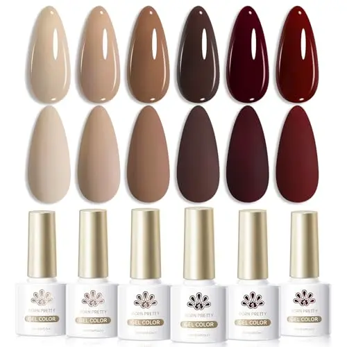 Born Pretty Fall Winter Gel Polish Set with six bottles of brown, beige, and burgundy polish